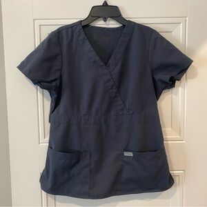Lot of 4, Grey’s Anatomy women’s mock wrap scrub tops medium gray